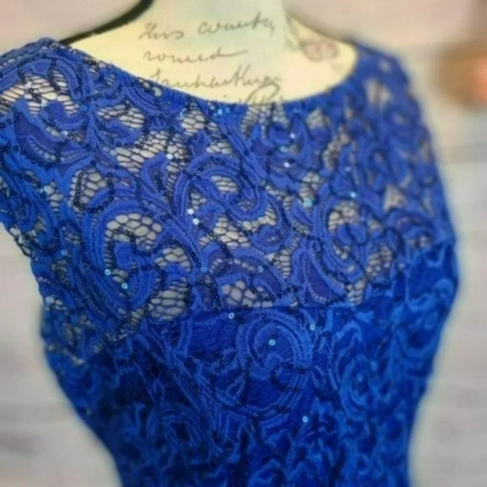 Marina Cap Sleeve Lace Sequin Gown - Picture 3 of 7